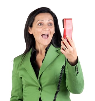 Businesswoman on the telephone isolated on white background
