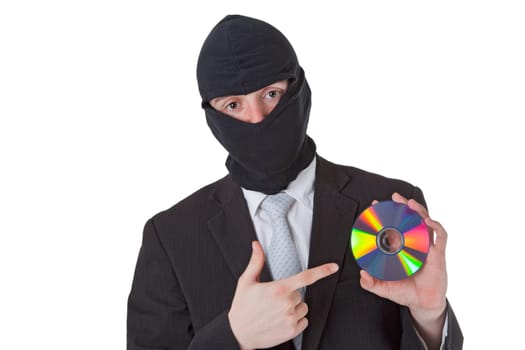 Man with balaclava and blank isolated on white background