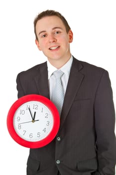 Young businessman with watch isolated on white background