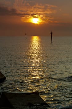 Sailboat at dawn, taken from Barcelona on the Mediterranean sea.