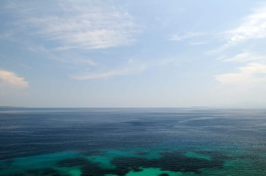 Ocean with blue sky and white clouds