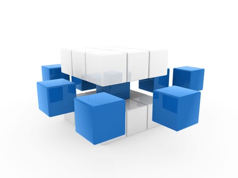 3d cube blue white square business concept puzzle