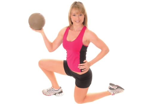 Pretty Young blond girl doing a fitness workout isolated over white