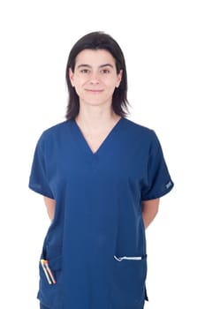 portrait of a smiling young female doctor isolated on white background