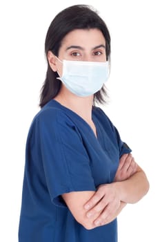 portrait of a young female doctor wearing mask isolated on white background