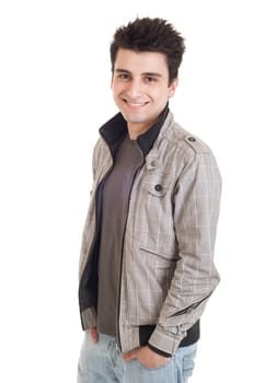 fashion portrait of a young handsome man with jacket (isolated on white background)