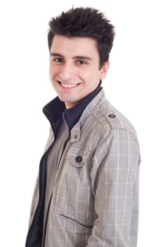 fashion portrait of a young handsome man with jacket (isolated on white background)