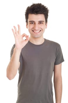 smiling casual man showing ok sign isolated on white background