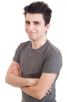 sad depressed young man crying, conceptual picture regarding emotional, financial or violence problems (isolated on white)