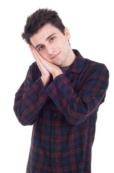 smiling young man portrait in pajamas isolated on white background