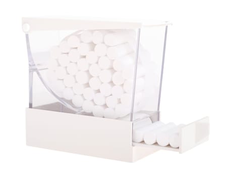plastic cotton roll dispenser (dentisty equipment) isolated on white background
