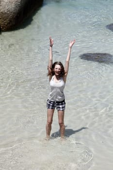 Woman happy in the water