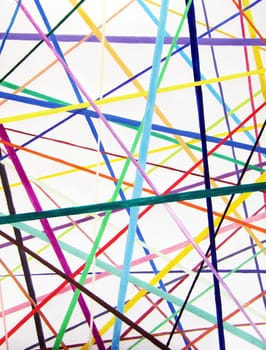 Straight but colorful lines are placed overlapping each other like pixel or pick up sticks all over the place in a variety of directions. Can go along with computer links, paths, connections, world wide web, and other relationships. Makes a great backgrou