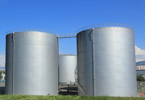 Big grey oil tanks at Vernier, Genva, Switzerland