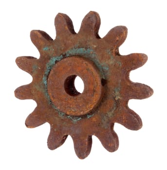 Old rusty gear isolated on white background