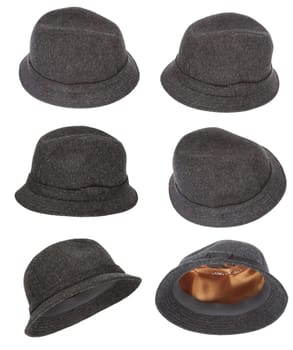 Tweed hat collection made of wool with white background