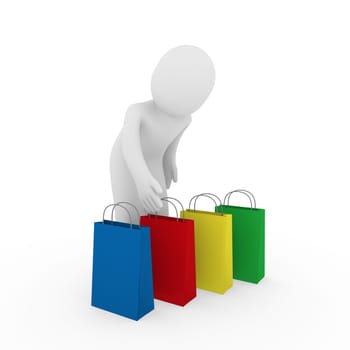 3d man sale bag shopping retail red blue