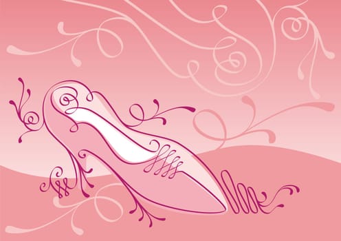 Calligraphic womans shoe in pink background