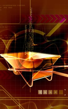 Digital illustration of metal tray wheel barrow in colour background