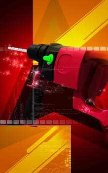 Digital illustration of hammer drill in colour background