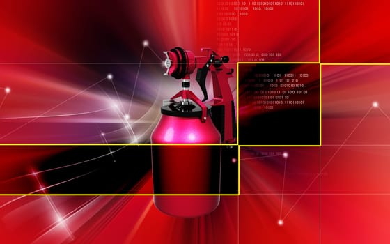Digital illustration of nozzle spray gun in colour background