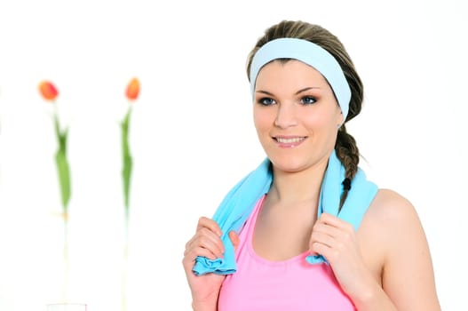 beautiful sportive woman with his towel