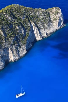 a ship at sea near Navagio beach, Zakynthos, Greece