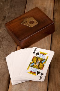 Playing cards in a wooden presentation box
