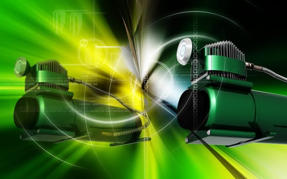 Digital illustration of air compressor in colour background