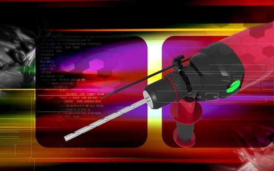 Digital illustration of hammer drill in colour background