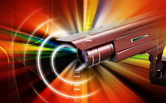Digital illustration of security camera in colour background