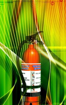 Digital illustration of fire extinguisher in colour background