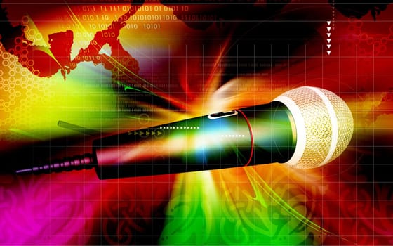 Digital illustration of microphone in colour background