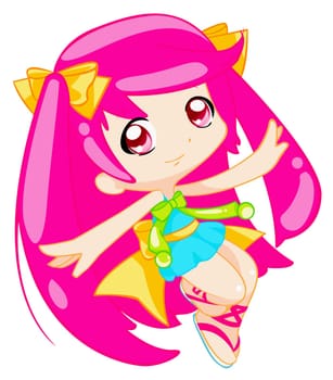 a digitally illustrated cute and colorful girl