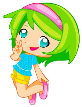 a digitally illustrated cute and colorful girl