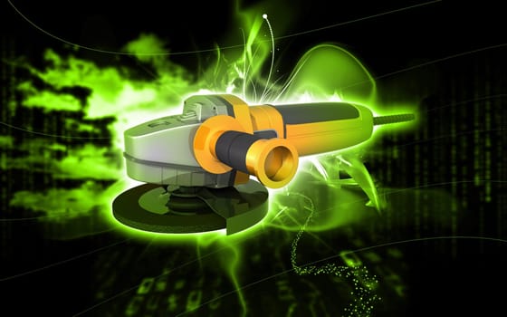 Digital illustration of angle grinder in colour background