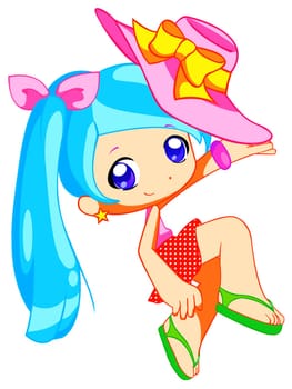 a digitally illustrated cute and colorful girl