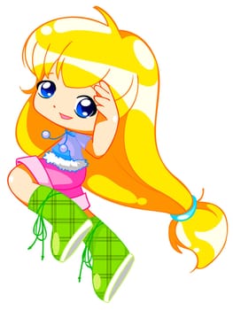 a digitally illustrated cute and colorful girl