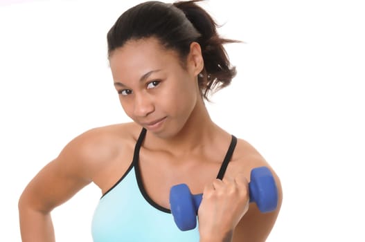 African American girl doing a fitness workout with weights