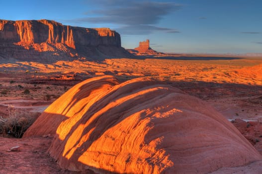 A sunset light over Monument Valley Utah