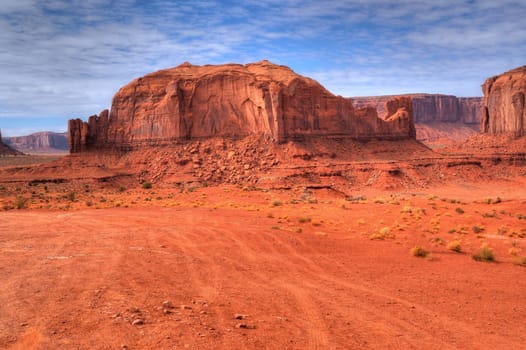A warm dawn over monument valley