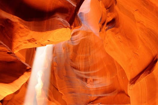 Sunlight coming into Antelope Canyon on the Navajo Indian reservation in Northern Arizona