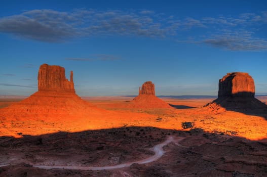 A warm dawn over Monument Valley Utah