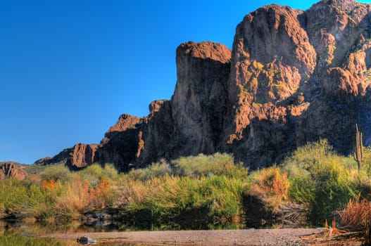 River in the spring Arizona desert mountains