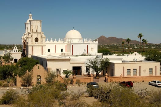 Spanish mission San Xavier del Bac started in 1692 by Spanish missionaries in the Americas