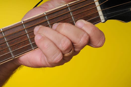 Finger position for a F major guitar chord