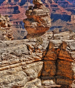 Stone monolith early morning in the Grand Canyon