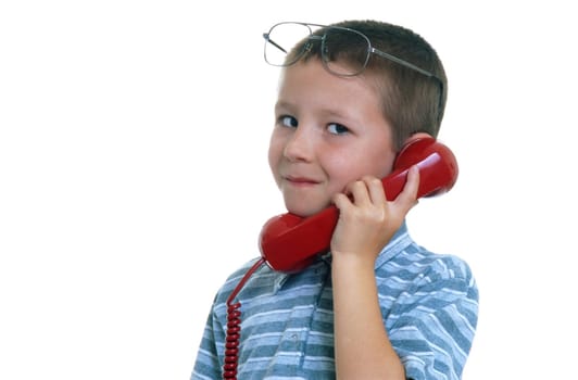 Young boy businessman of telephone