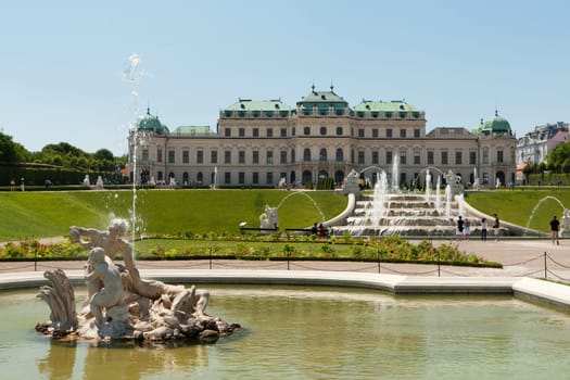 Belvedere Palace,landmark of Vienna with fountain and trick fountains