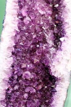 Lavender amethyst quartz crystal gems in a large natural formation with shell.